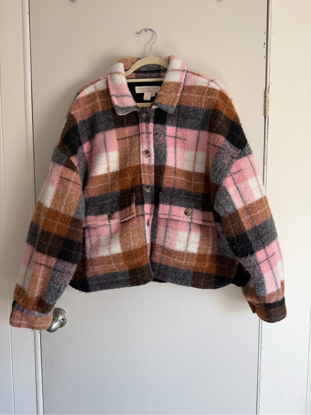 Saltwater Luxe Pink & Brown Plaid Wool-Blend Jacket